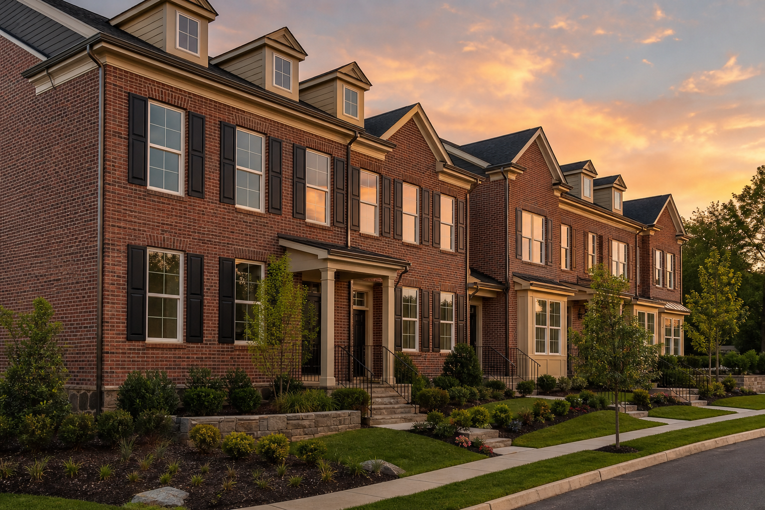 Depiction of The Crossings brick townhomes in Tenafly, New Jersey