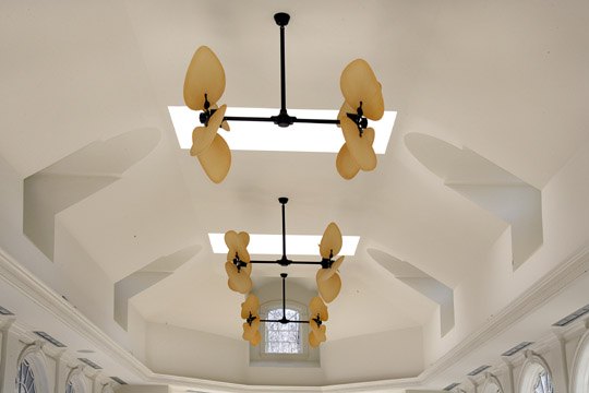 Domed and coffered plaster ceiling with pendant lighting in an Alliotts residence